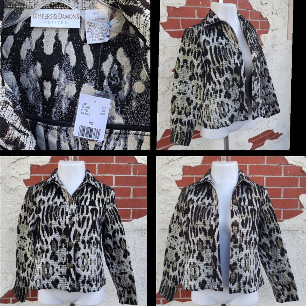 PS Petite Small Draper's & Damon's Metallic Gold Black Jacket Button Leopard